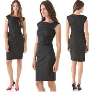 DIANE VON FURSTENBERG DARK GREY GABI FELTED JERSEY BOAT NECK SLEEVELESS DRESS